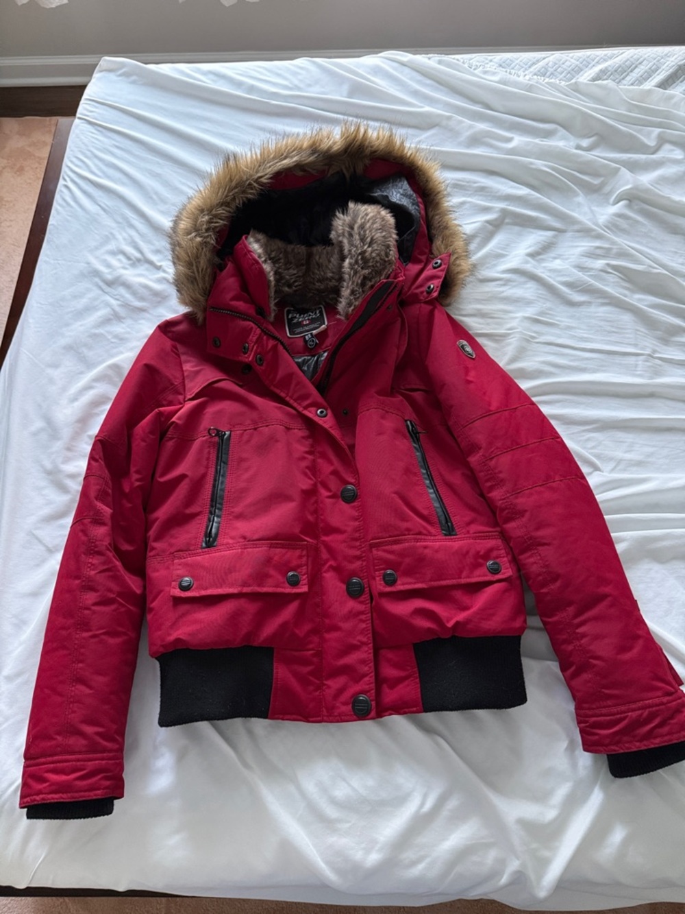 Point Zero Red Faux-Fur Hooded Puffer Coat